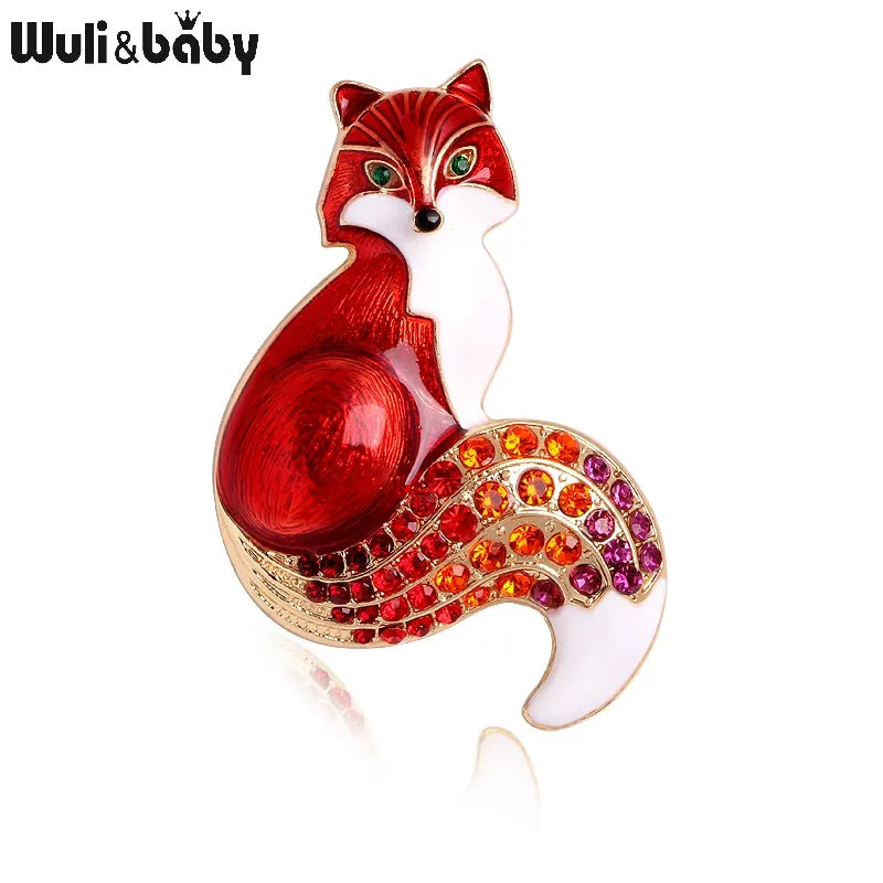 Wuli&baby Rhinestone Enamel Fox Brooches For Women Animal Party Causal Brooch Pins Gifts
