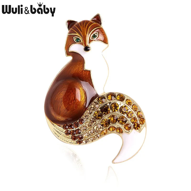 Wuli&baby Rhinestone Enamel Fox Brooches For Women Animal Party Causal Brooch Pins Gifts
