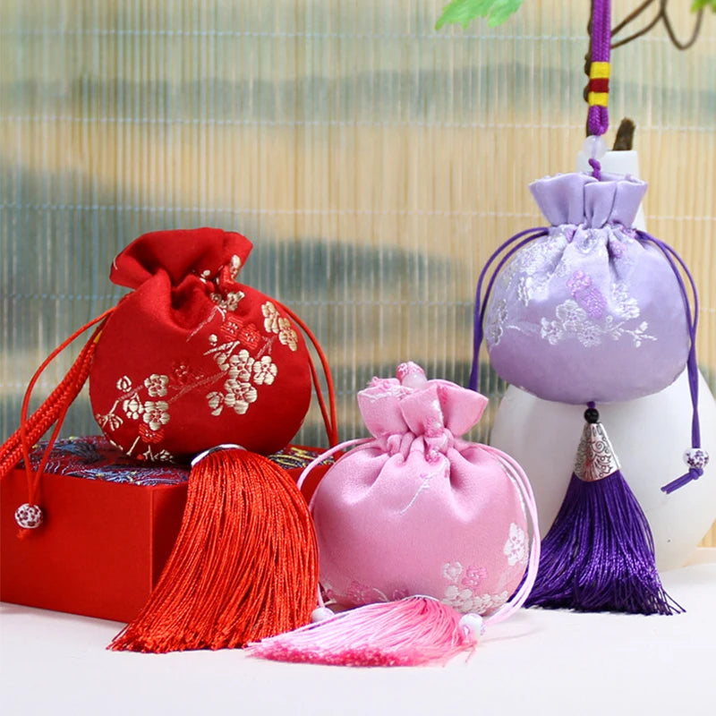 Embroidery Drawstring Gift Bag with Tassel Small Empty Pouch Car Pendant Children Baby Mosquito Repellent Lavender Storage Bag